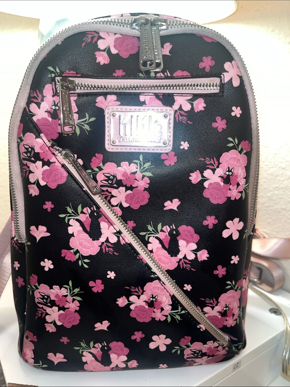 Loungefly Black and Pink Floral Backpack